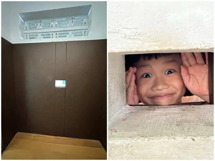 特殊滯留間是用來關重大嫌疑犯的，房間四周都是軟墊以防自殘，對外通道只有一個送餐口