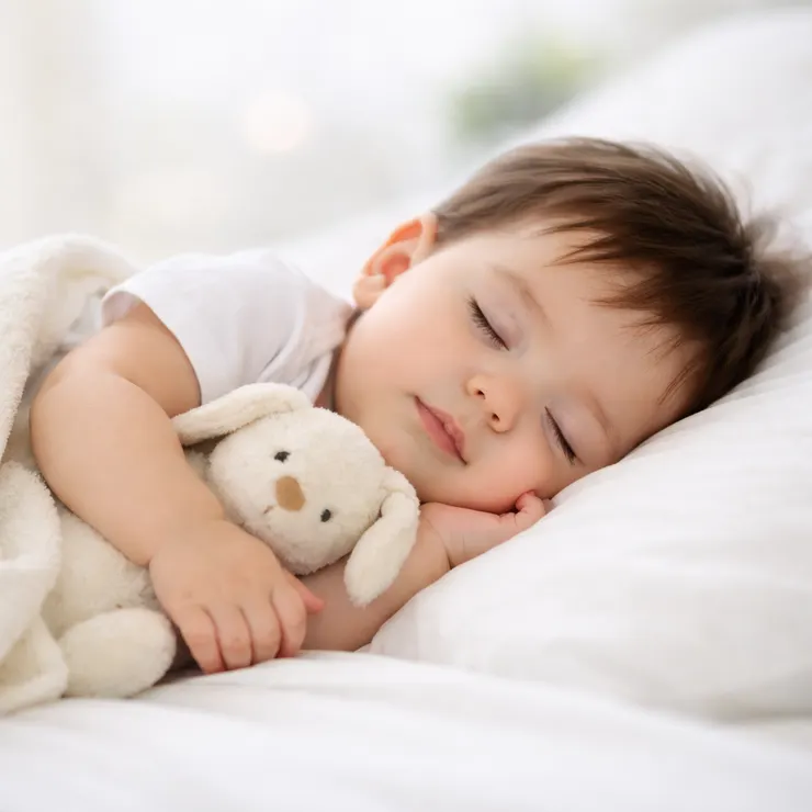 安靜的睡眠寶寶與兔子玩偶