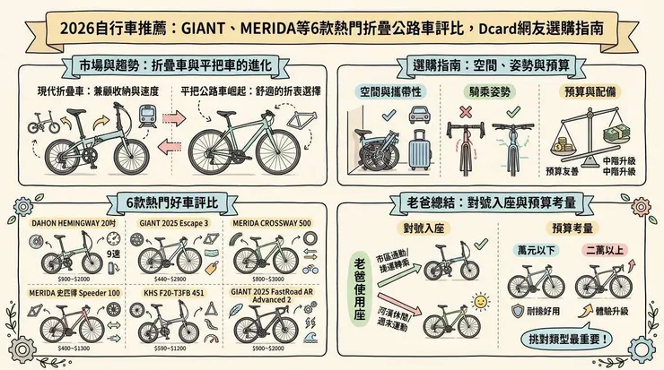 2026自行車推薦：GIANT、MERIDA等6款熱門折疊公路車評比，Dcard網友選購指南