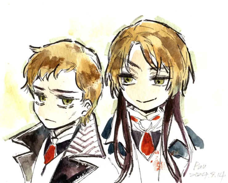 水彩塗鴉，我喜歡他們的淡綠色眼睛。