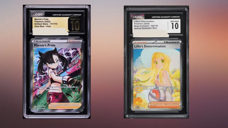 CGC 10分的鑑定卡 圖中分別為 CGC pristine 10 美版 瑪俐的驕傲 和 CGC mint 10 美版 莉莉艾的決意