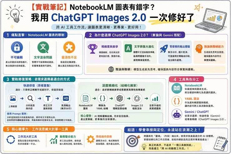 【實戰筆記】「NotebookLM 圖表有錯字？我用 ChatGPT Images 2.0 一次修好了」資訊圖表