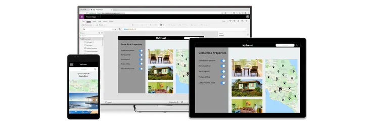 Power Apps 可以適用於手機、平板電腦、桌上型電腦等各種裝置，不需個別開發
