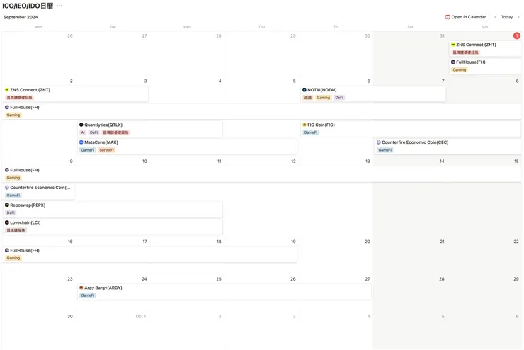 2024年9月 ICO/IEO/IDO 日曆