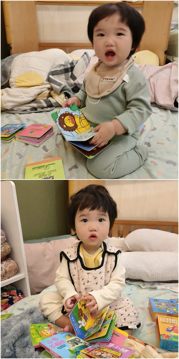 【從十五本童書中挑出老鼠報恩 固定頁面固定搬演祖孫比誇張！上圖：讀伊索寓言的老鼠報恩，最喜歡獅子陷入羅網那段，跟著爺爺誇張地表演。下圖：讀龜兎賽跑。大概每次都只讀這兩本。】