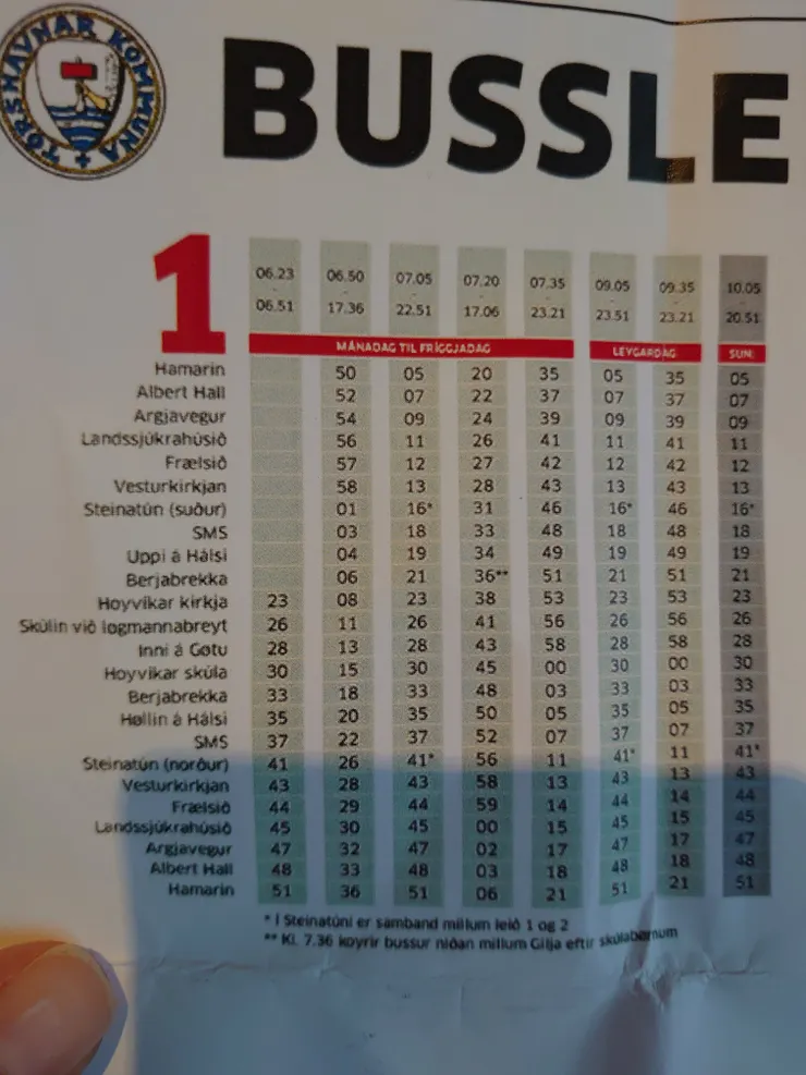 首都托沙芬市內1號公車班表