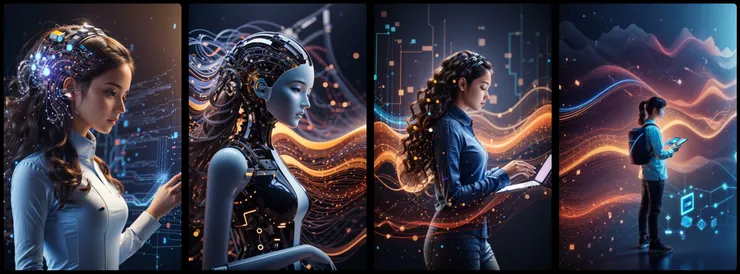 AI engineer coding, technology background, waves of information flowing