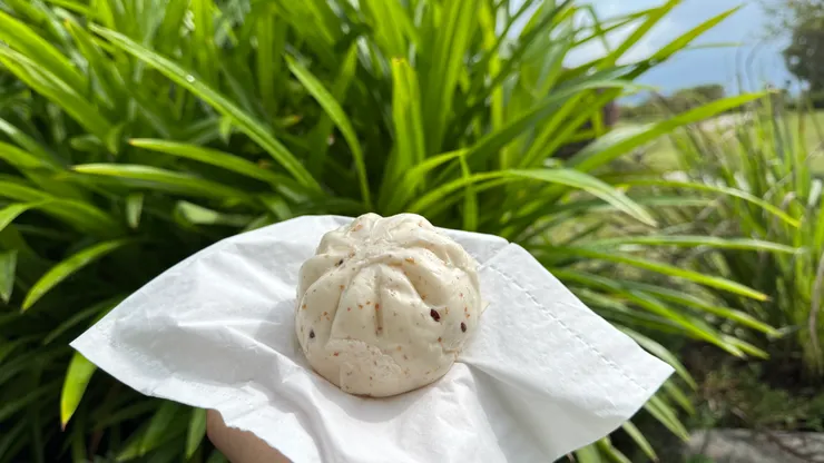 慈山寺贈素包，內裡有素餡料，十分美味