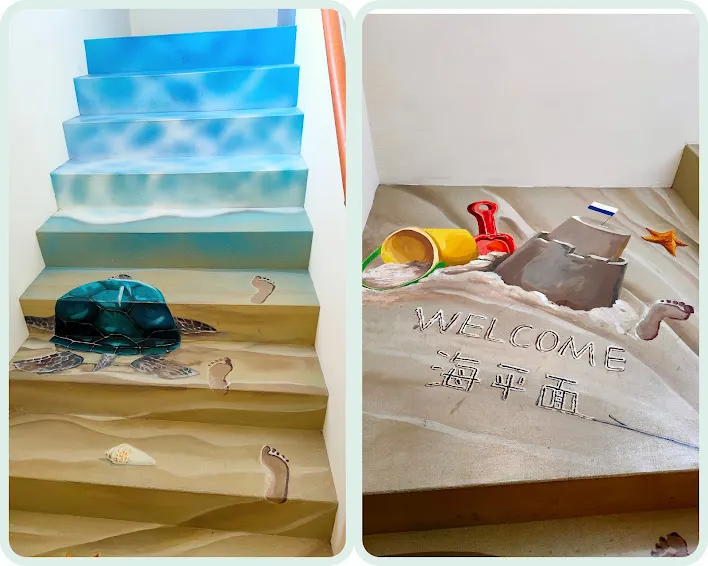 腳踩沙灘追隨海龜，走進海洋裡。