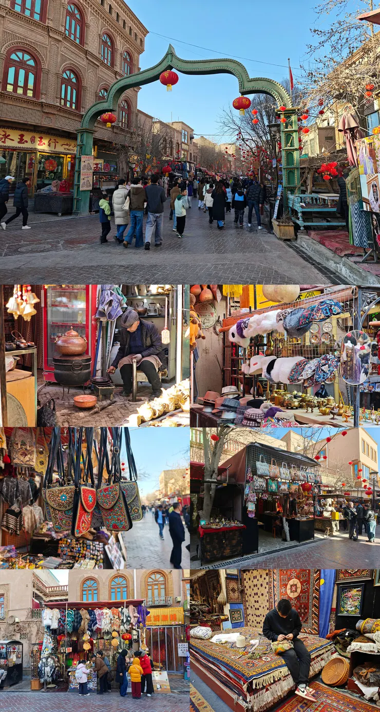 阿熱亞路上的各種巴扎，花帽、鐵器、地毯、披肩、樂器、杯墊甚麼都有。