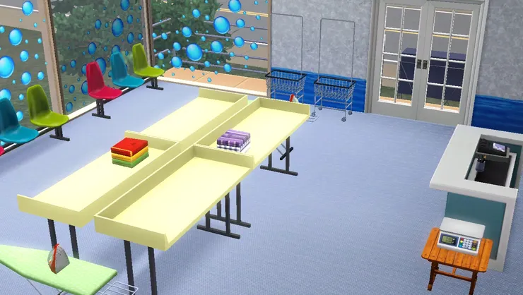 看起來有點像大學宿舍或職工的洗衣房，空間大，自助形式。