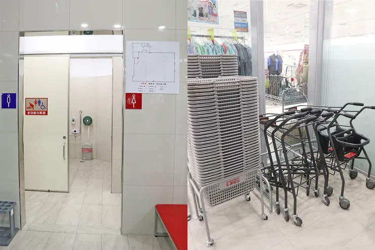  「思夢樂」入口處配置推車和廁所。