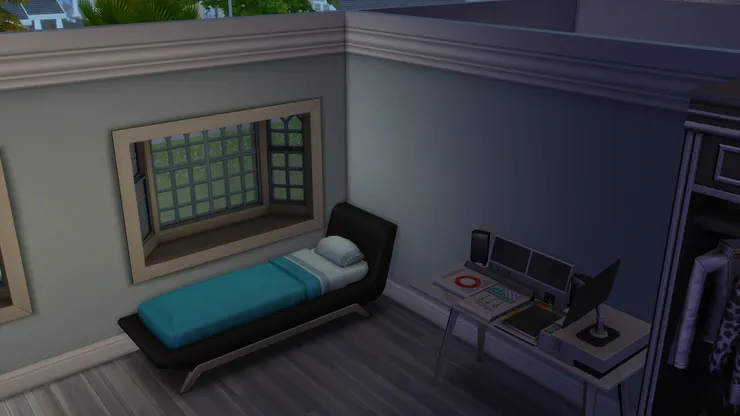 月的床當然是一張男子單人床，所以用了藍色。