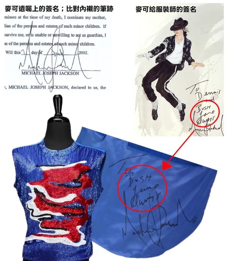 偽造簽名實例：麥可的亮片背心／製圖：MJJTaiwan