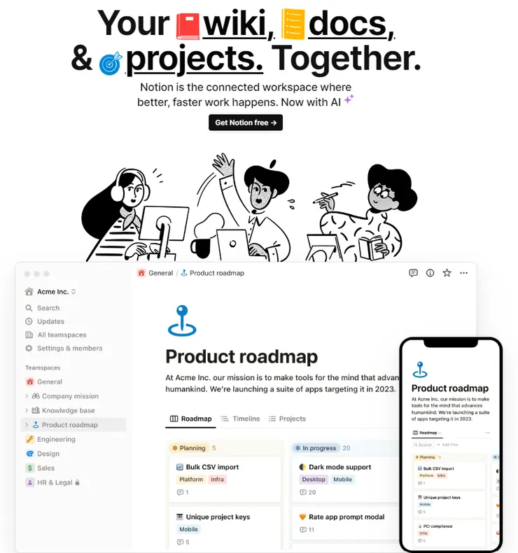 Notion整合型專案管理軟體 / 圖片來源:Notion