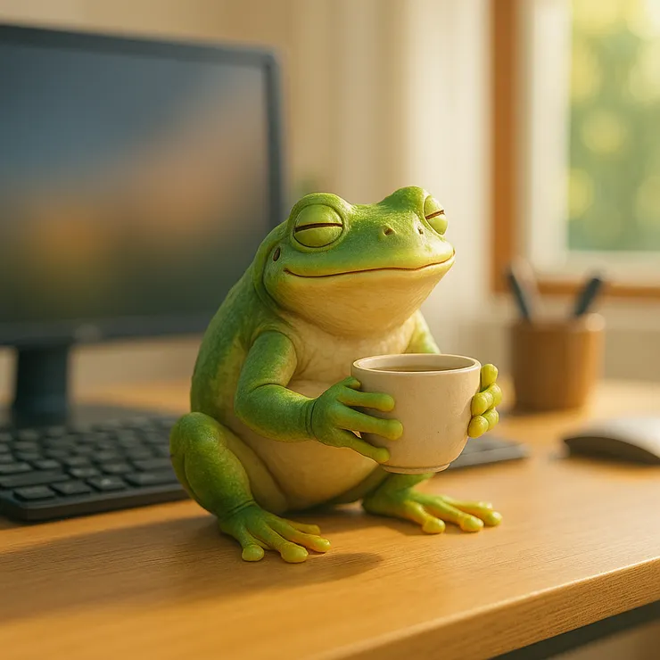 閉眼享受著茶香~(AI繪製)