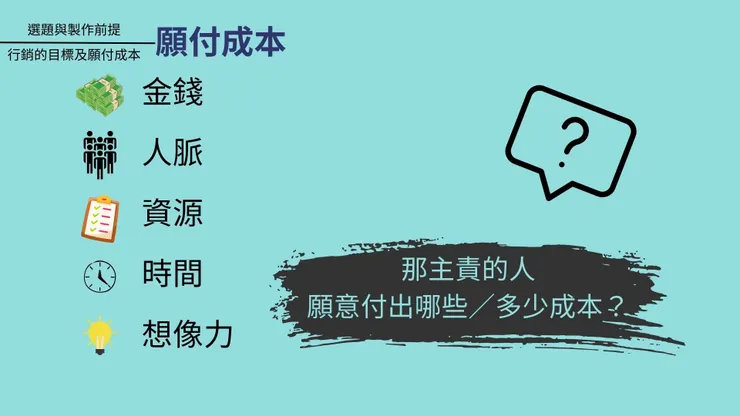 決策的人願意付多少成本?要求的人是否願意付自己所要求內容的成本?