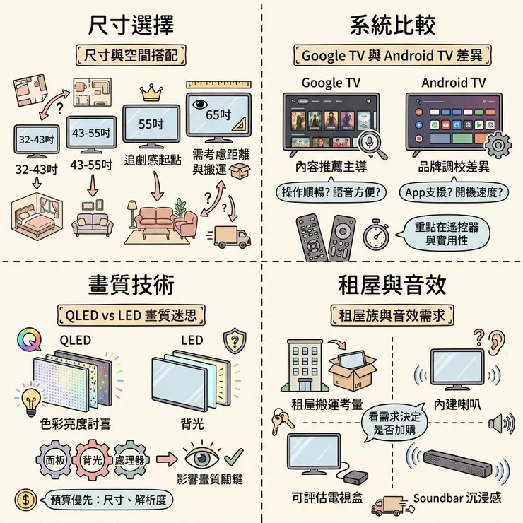 智慧電視常見問題：尺寸、4K、Google TV 一次看