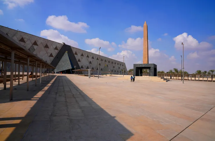 Grand Egyptian Museum. Photo credit: https://www.pexels.com/photo/grand-egyptian-museum-with-obelisk-under-blue-skies-34467242/