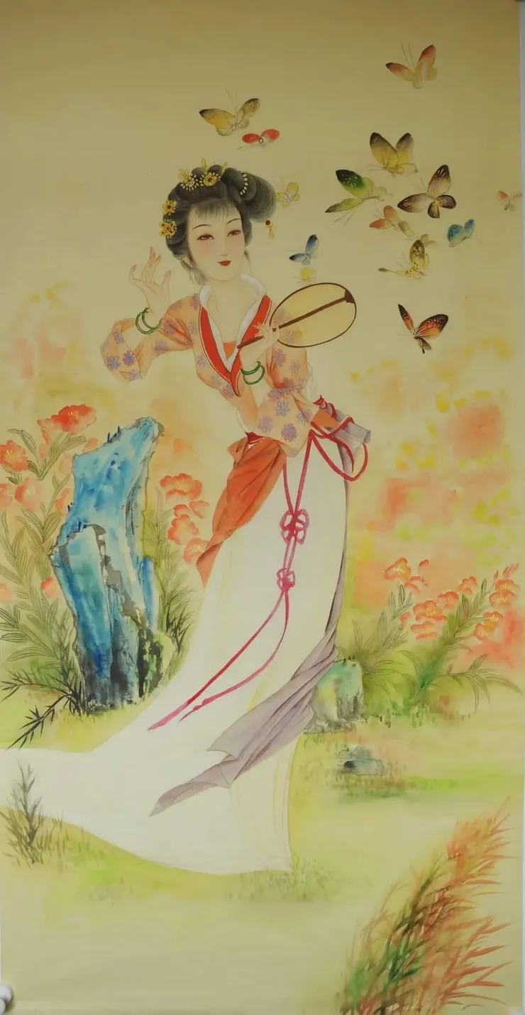 圖: 《寶钗撲蝶圖》韓梅老師作品