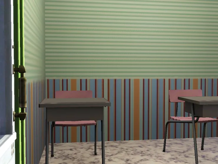 這房間的門是綠色的，所以壁紙也是綠色。