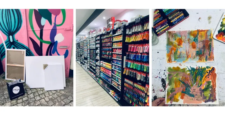 把畫布扛回工作室才發現大門深鎖的瞬間、美術社的樣子、第一張在桌上亂畫的圖