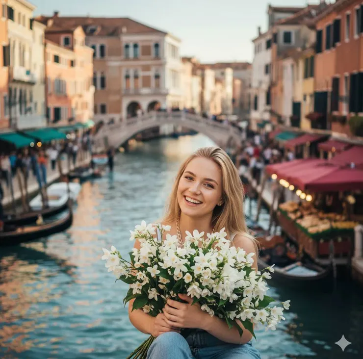 Moro di Venezia 帶給人的意象圖 - 浪漫、繽紛、神秘、白色花束  (圖片為AI生成)