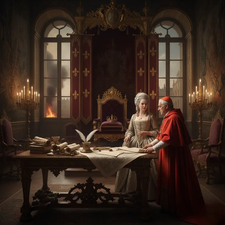 AI示意圖：朝政由母后安妮與首席大臣馬薩林紅衣主教掌管(來源：AI生成圖)