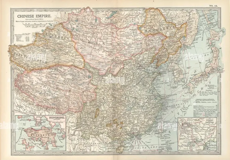 Map of China and surrounding regions, from the 10th edition of the Encyclopædia Britannica, c. 1902.