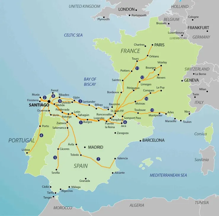 朝聖之路路線 fr www.caminoguidebook.com