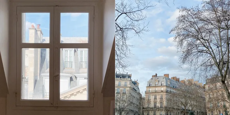 在巴黎的家，窗景和街景。
