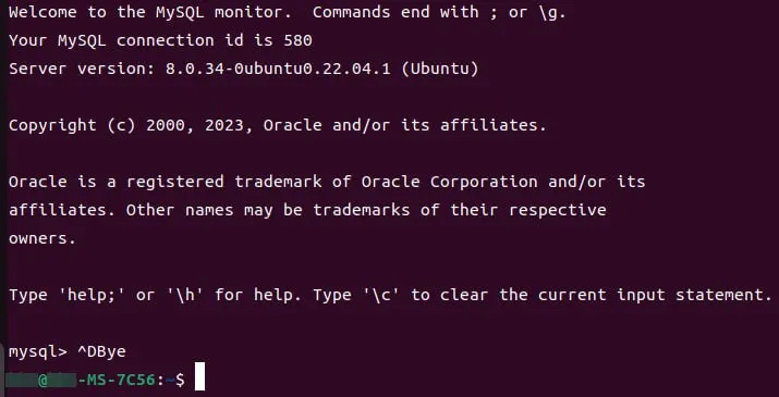 結束 MySQL 互動介面時會出現 Bye