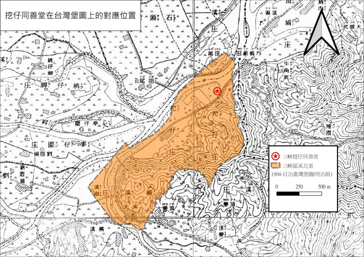 挖仔同善堂在台灣堡圖上的對應位置
