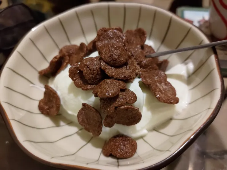 昨日飯後不甜點：無糖優格+巧克力穀片