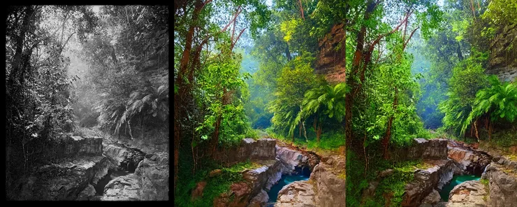 從左至右:我用 Photoshop 手工修復|Qwen 3 上色第一版|Qwen 3 上色第二版