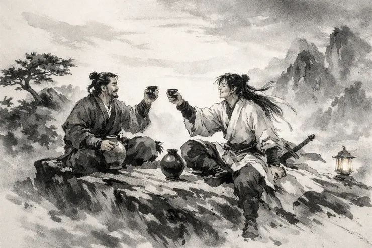 梁练伟令狐冲华山对饮