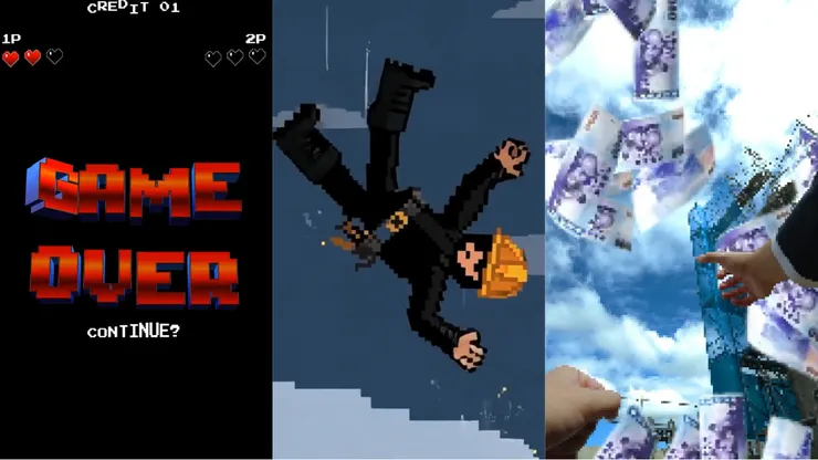 掌握短影音趨勢,團隊製作直式前導片呈現「Bad Ending」。圖為勞動部職安署影片中,模擬職災發生導致的「Game Over」像素動畫,以強烈視覺衝擊引發觀眾懸念。