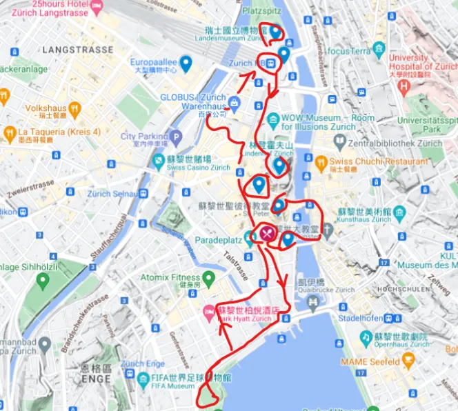 5/4 蘇黎世順遊行程.. 步行路線