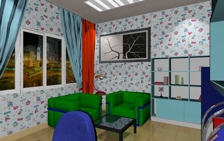 書房的一角擺了扶手椅，可以坐下看書，或者用來下棋。我很愛下波子棋。