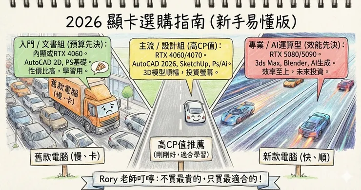 【2026 硬體指南】顯卡選購全攻略：從 AutoCAD 到 AI 生成，看懂關鍵規格