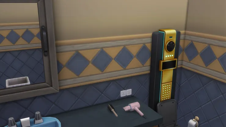 洗理台上有插頭，可以插吹風機等造型小電器，很常見吧。