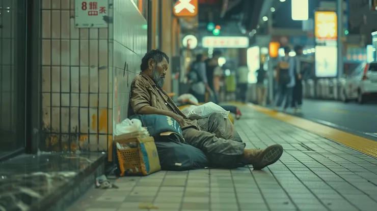 台北街頭的流浪無家可歸者。圖片來源：Midjourney