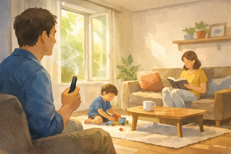 加熱菸不只影響使用者：只要在同一個空間裡，家人就可能一起承擔暴露風險。