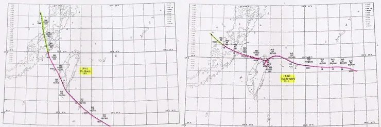 1911年雙颱在一周內前後登陸南部與北部，為臺灣帶來破紀錄的風暴(圖片來源：中央氣象局南區氣象服務網)