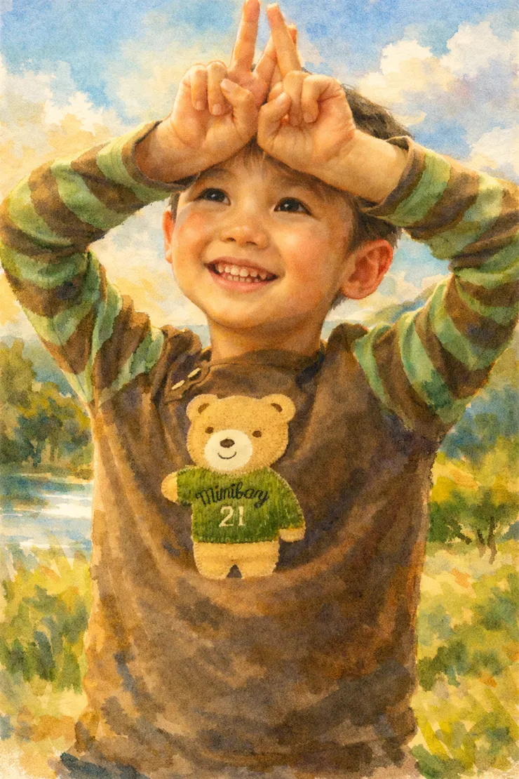 水彩畫風格的兒時記錄