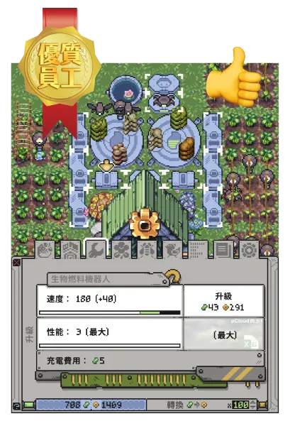 當然越優秀的人才充電時消耗的生物燃料也越多