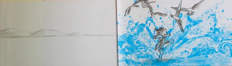 圖10 浪潮澎湃，竟然沒半滴水濺到左頁去