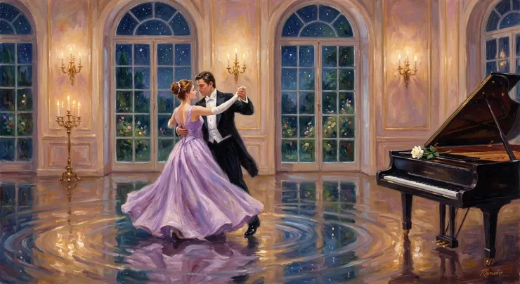 一對戀人正在跳著小圓舞曲