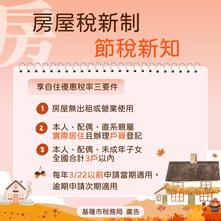 房屋稅新制。圖／基隆市稅務局提供