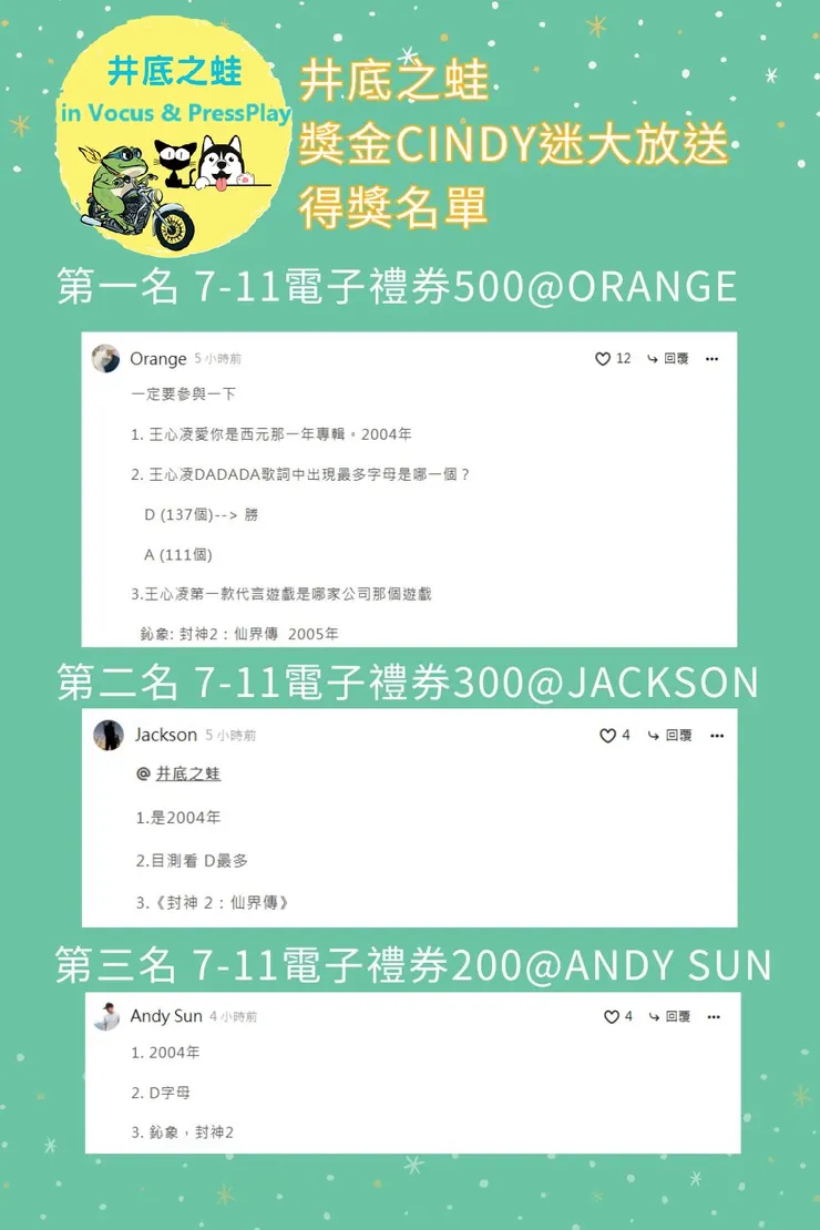 請與信箱pvvoter@outlook.com聯繫領獎喲